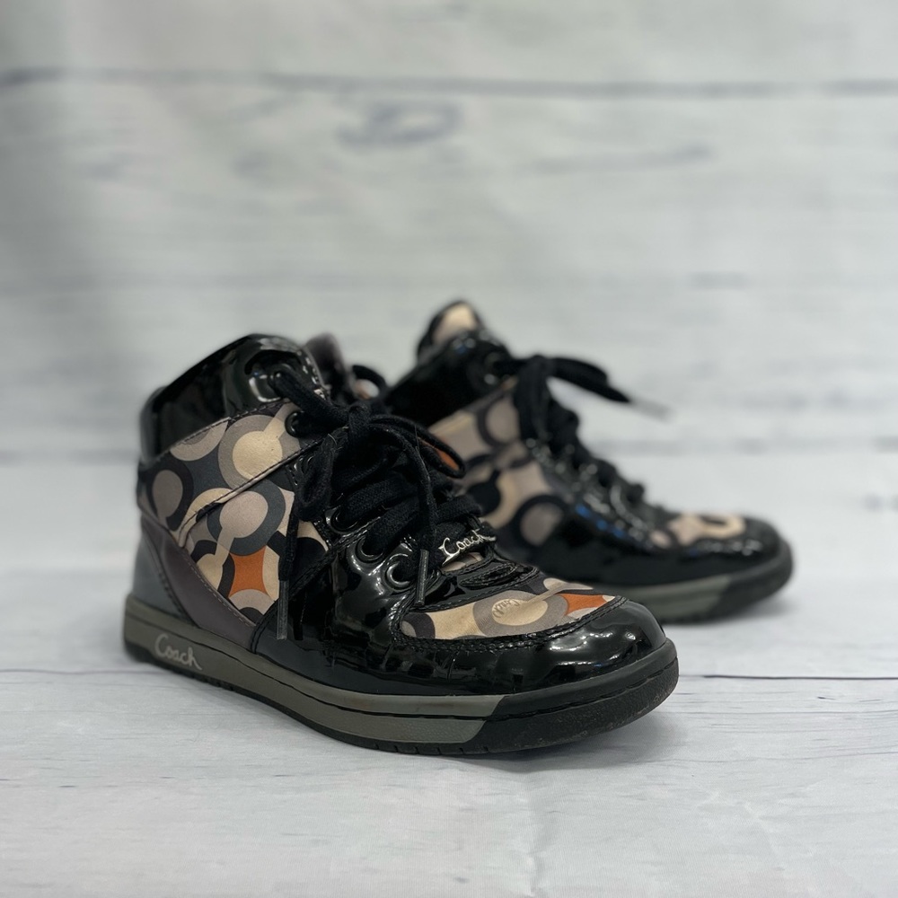 Coach Signature Lace-Up High Top Boots in Black and Multicolor